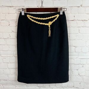 ANN TAYLOR STUDIO embroidered black wool straight pencil classic skirt size 4